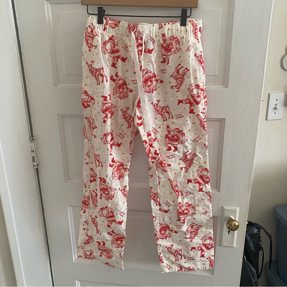 old navy 100% cotton red white santa christmas pajama pant size s small